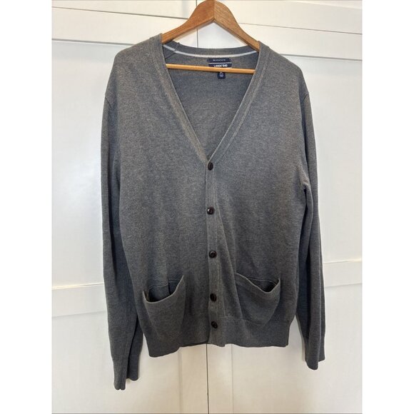 Land's End Men's M Sweater gray Cardigan Vneck Pockets long sleeve Supima Cotton - Picture 3 of 13